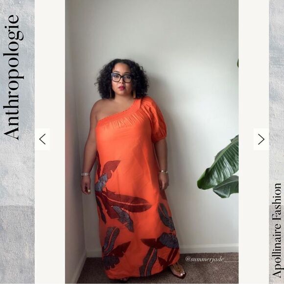 ANTHROPOLOGIE MAEVE ONE SHOULDER EMBROIDERED MAXI DRESS ORANGE SIZE 3X - Picture 3 of 9